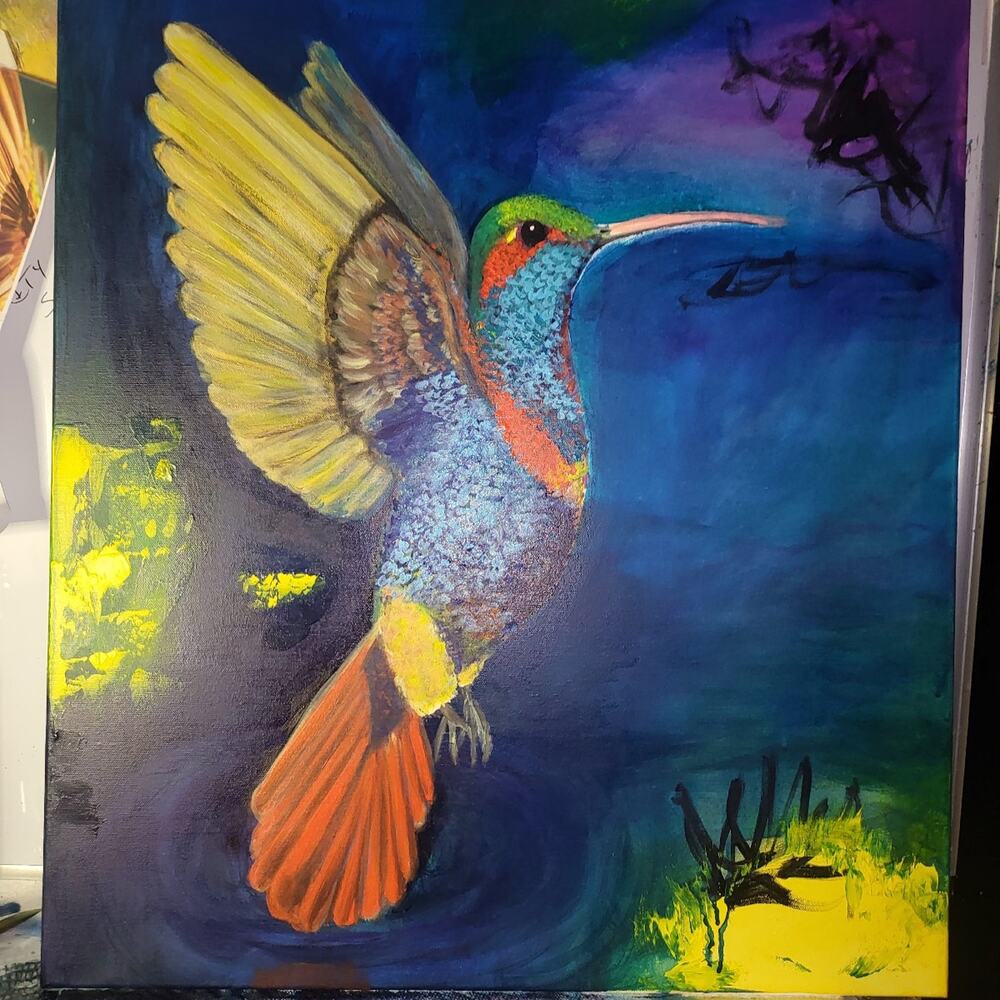 30x27 Stretched Canvas Hummingbird